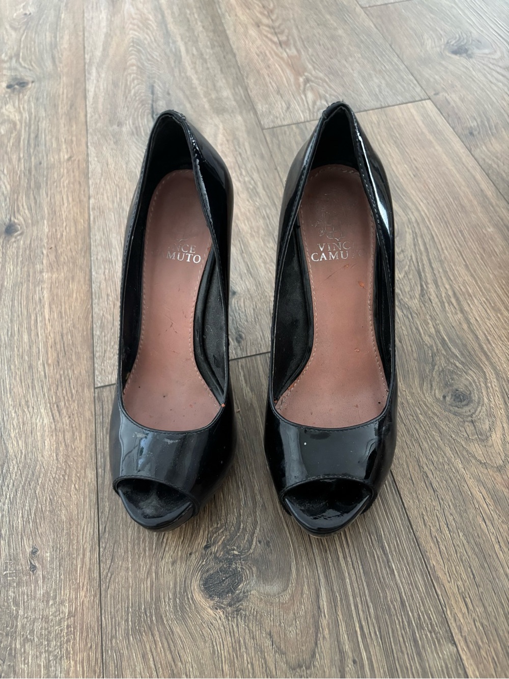 Vince Camuto Black Patent Peep-Toe Pumps